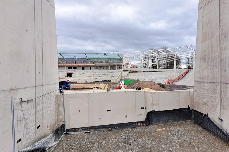 Plastic waterproofing membrane on an exterior basement wall during construction